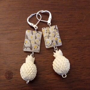 Floral and Pineapple Dangle Earrings